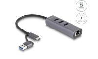 Delock USB Hub 3 Θυρών USB 5 Gbps & Gigabit LAN με σύνδεσμο USB-C ή USB-A σε μεταλλική θήκη