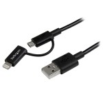 StarTech 1m Black Apple 8-pin Lightning Connector or Micro USB to USB Combo Cable for iPhone iPod iPad