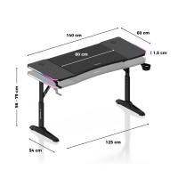 Huzaro Hero 3.6 RGB LED Gaming Desk Black (140 x 60 x 56-79 cm)