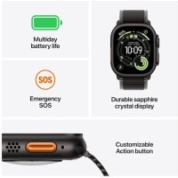 Apple Watch Ultra 3 Titanium 49mm Αδιάβροχο με eSIM και Παλμογράφο (Black Titanium Case with Black/Charcoal Trail Loop - S/M)