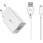 WK Φορτιστής με 2 Θύρες USB-A και Καλώδιο Lightning Λευκός (WP-U56)