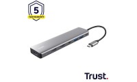 Trust 7 IN 1 USB-A / USB-C Docking Station με HDMI 4K PD Ethernet και σύνδεση 2 Οθονών Ασημί
