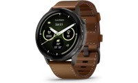 Garmin Venu 4 Stainless Steel 45mm Αδιάβροχο Smartwatch με Παλμογράφο Slate with Brown Leather Band