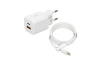 iBox Φορτιστής GaN με Θύρα USB-A και Θύρα USB-C και Καλώδιο USB-C - USB-C 33W Power Delivery / Quick Charge 3.0 Λευκός (C-42)