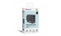 Verbatim Φορτιστής Χωρίς Καλώδιο GaN με 3 Θύρες USB-A και Θύρα USB-C 30W Power Delivery / Quick Charge 3.0 Μαύρος (CHR-30EU1)