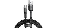 Baseus Cafule Braided USB 2.0 Cable USB-C male - USB-A male Μαύρο 2m (CATKLF-CG1)