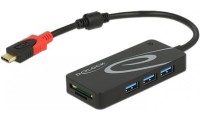 Delock 3-Port USB 3.2 Gen1 Hub USB Type-C & Card Reader Black