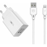 WK Φορτιστής με 2 Θύρες USB-A και Καλώδιο Lightning Λευκός (WP-U56)