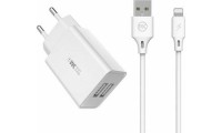 WK Φορτιστής με 2 Θύρες USB-A και Καλώδιο Lightning Λευκός (WP-U56)