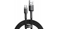 Baseus Cafule Braided USB 2.0 Cable USB-C male - USB-A male Μαύρο 1m (CATKLF-BG1)