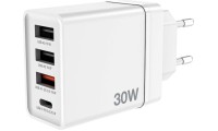 Verbatim Φορτιστής Χωρίς Καλώδιο με 3 Θύρες USB-A και Θύρα USB-C 30W Power Delivery / Quick Charge 3.0 Λευκός (CHR-30EU2)