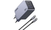 Ugreen Φορτιστής GaN με Θύρα USB-A και 2 Θύρες USB-C και Καλώδιο USB-C - USB-C 100W Power Delivery / Quick Charge 4+ Γκρι (Nexode Pro)