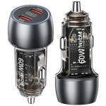 WK Φορτιστής Αυτοκινήτου 60W Γρήγορης Φόρτισης με Θύρες: 2xType-C Μαύρο Χρώμα