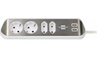 Brennenstuhl Πολύπριζο 4 Θέσεων με 2 USB-A και Καλώδιο 2m Ασημί