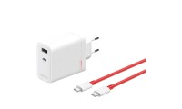 OnePlus Φορτιστής με Θύρα USB-A και Θύρα USB-C και Καλώδιο USB-C - USB-C 120W Power Delivery Λευκός (SuperVooc)