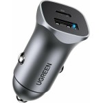 Ugreen CD130 Φορτιστής Αυτοκινήτου 24W 3A Γρήγορης Φόρτισης με Θύρες: 1xUSB 1xType-C Γκρι Χρώμα