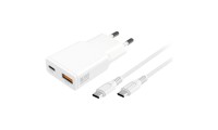 4Smarts Φορτιστής GaN με Θύρα USB-A και Θύρα USB-C και Καλώδιο USB-C - USB-C 20W Power Delivery Λευκός (Slim Duos)