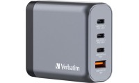 Verbatim Φορτιστής Χωρίς Καλώδιο GaN με Θύρα USB-A και 3 Θύρες USB-C 140W Power Delivery / Quick Charge 3.0 Γκρι (GNC-140)