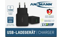Ansmann Φορτιστής Χωρίς Καλώδιο με Θύρα USB-A και Θύρα USB-C Μαύρος (HC218PD)