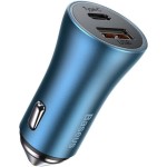Baseus Φορτιστής Αυτοκινήτου Shake Head 40W 3A Γρήγορης Φόρτισης με Θύρες: 1xUSB 1xType-C μαζί με Καλώδιο Type-C Μπλε