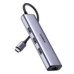Ugreen USB 3.0 Hub 3 Θυρών με σύνδεση USB-C / Ethernet Ασημί