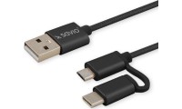 Savio Braided USB to Type-C / micro USB Cable 2.1A Μαύρο 1m (CL-128)