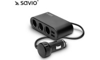 Savio SA-024 Φορτιστής Αυτοκινήτου με Θύρες: 2xUSB 3xΑναπτήρα μαζί με Καλώδιο Ενσωματωμένο Μαύρο Χρώμα