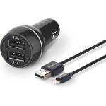 Philips Φορτιστής Αυτοκινήτου 15W 3.1A με Θύρες: 2xUSB μαζί με Καλώδιο Lightning Μαύρος